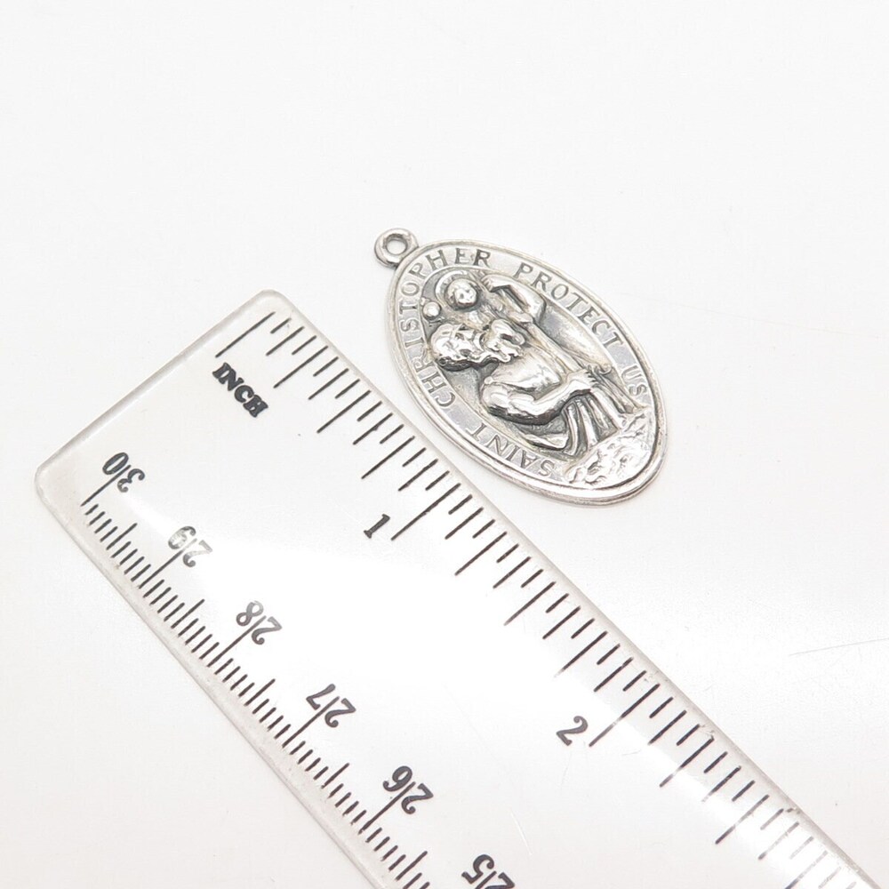 925 Sterling Silver Vintage St. Christopher Religious Oval Pendant - Picture 4 of 8